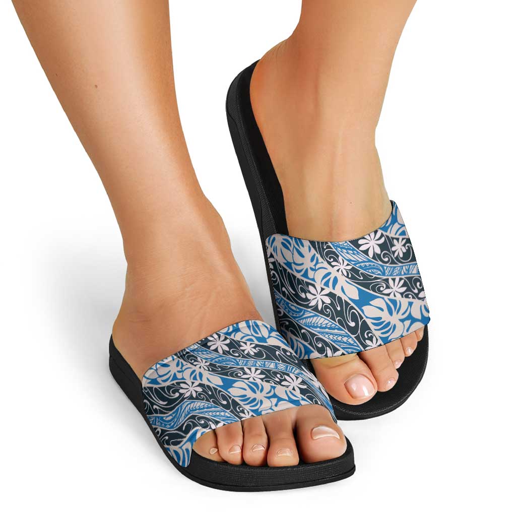 Ninamu Tahiti Tiare Monstera Slide Sandals Polynesian Pattern Curve Style - Polynesian Pride