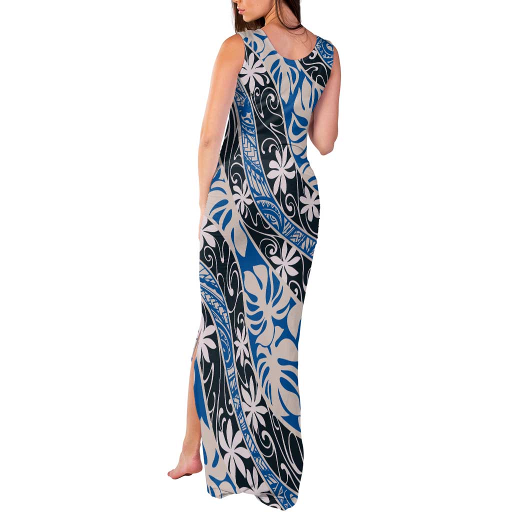 Ninamu Tahiti Tiare Monstera Tank Maxi Dress Polynesian Pattern Curve Style - Polynesian Pride