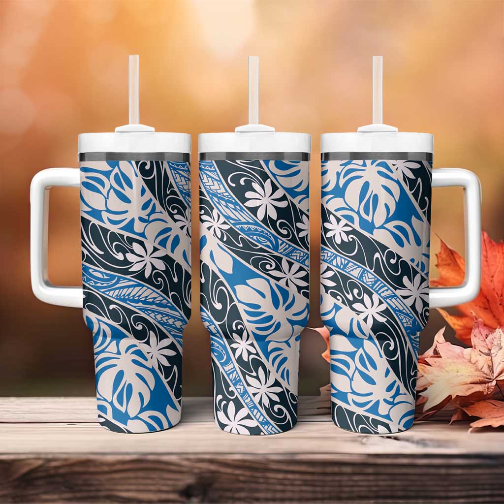 Ninamu Tahiti Tiare Monstera Tumbler With Handle Polynesian Pattern Curve Style - Polynesian Pride