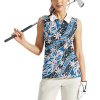 Ninamu Tahiti Tiare Monstera Women Sleeveless Polo Shirt Polynesian Pattern Curve Style - Polynesian Pride