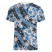 Ninamu Tahiti Tiare Monstera Women V-Neck T-Shirt Polynesian Pattern Curve Style - Polynesian Pride