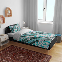 Cyan Tahiti Tiare Monstera Bedding Set Polynesian Pattern Curve Style - Polynesian Pride