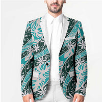 Cyan Tahiti Tiare Monstera Blazer Polynesian Pattern Curve Style - Polynesian Pride