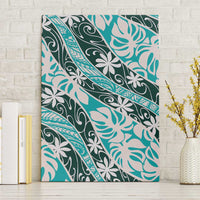 Cyan Tahiti Tiare Monstera Canvas Wall Art Polynesian Pattern Curve Style - Polynesian Pride