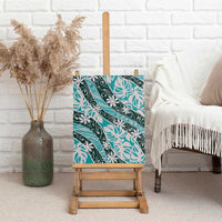 Cyan Tahiti Tiare Monstera Canvas Wall Art Polynesian Pattern Curve Style - Polynesian Pride