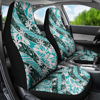 Cyan Tahiti Tiare Monstera Car Seat Cover Polynesian Pattern Curve Style - Polynesian Pride