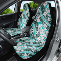 Cyan Tahiti Tiare Monstera Car Seat Cover Polynesian Pattern Curve Style - Polynesian Pride