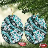 Cyan Tahiti Tiare Monstera Ceramic Ornament Polynesian Pattern Curve Style - Polynesian Pride