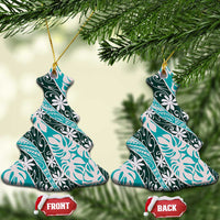 Cyan Tahiti Tiare Monstera Ceramic Ornament Polynesian Pattern Curve Style - Polynesian Pride