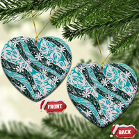 Cyan Tahiti Tiare Monstera Ceramic Ornament Polynesian Pattern Curve Style - Polynesian Pride