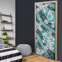 Cyan Tahiti Tiare Monstera Door Cover Polynesian Pattern Curve Style - Polynesian Pride