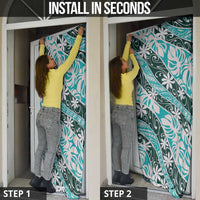Cyan Tahiti Tiare Monstera Door Cover Polynesian Pattern Curve Style - Polynesian Pride