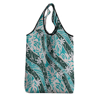 Cyan Tahiti Tiare Monstera Grocery Bag Polynesian Pattern Curve Style - Polynesian Pride
