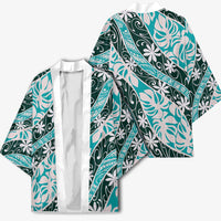 Cyan Tahiti Tiare Monstera Kimono Polynesian Pattern Curve Style - Polynesian Pride