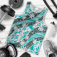 Cyan Tahiti Tiare Monstera Men Tank Top Polynesian Pattern Curve Style - Polynesian Pride