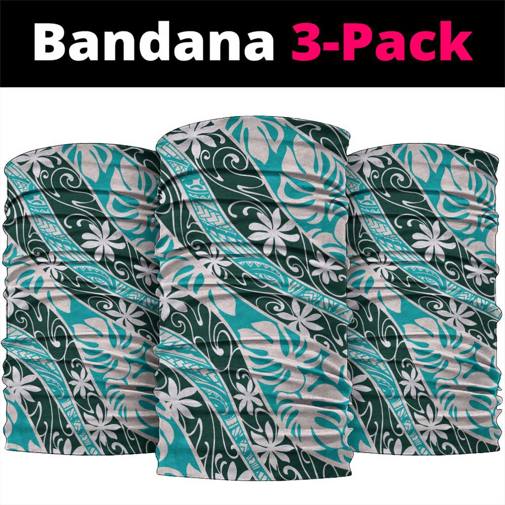 Cyan Tahiti Tiare Monstera Neck Gaiter Polynesian Pattern Curve Style - Polynesian Pride