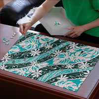 Cyan Tahiti Tiare Monstera Puzzle Polynesian Pattern Curve Style - Polynesian Pride