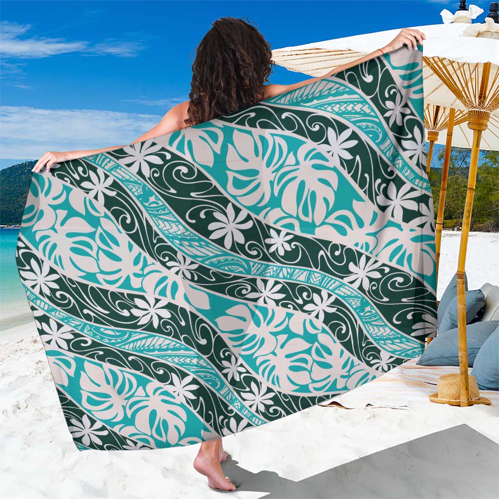 Cyan Tahiti Tiare Monstera Sarong Polynesian Pattern Curve Style - Polynesian Pride