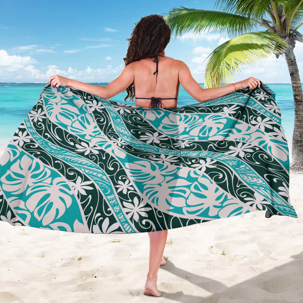 Cyan Tahiti Tiare Monstera Sarong Polynesian Pattern Curve Style - Polynesian Pride