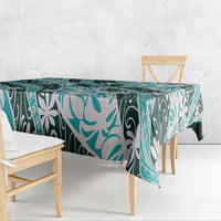 Cyan Tahiti Tiare Monstera Tablecloth Polynesian Pattern Curve Style - Polynesian Pride