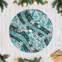 Cyan Tahiti Tiare Monstera Tree Skirt Polynesian Pattern Curve Style - Polynesian Pride