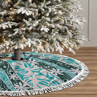 Cyan Tahiti Tiare Monstera Tree Skirt Polynesian Pattern Curve Style - Polynesian Pride