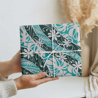 Cyan Tahiti Tiare Monstera Wrapping Paper Polynesian Pattern Curve Style - Polynesian Pride