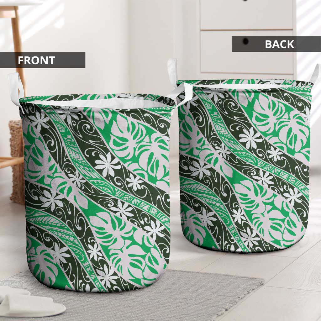 Matie Tahiti Tiare Monstera Laundry Basket Polynesian Pattern Curve Style - Polynesian Pride