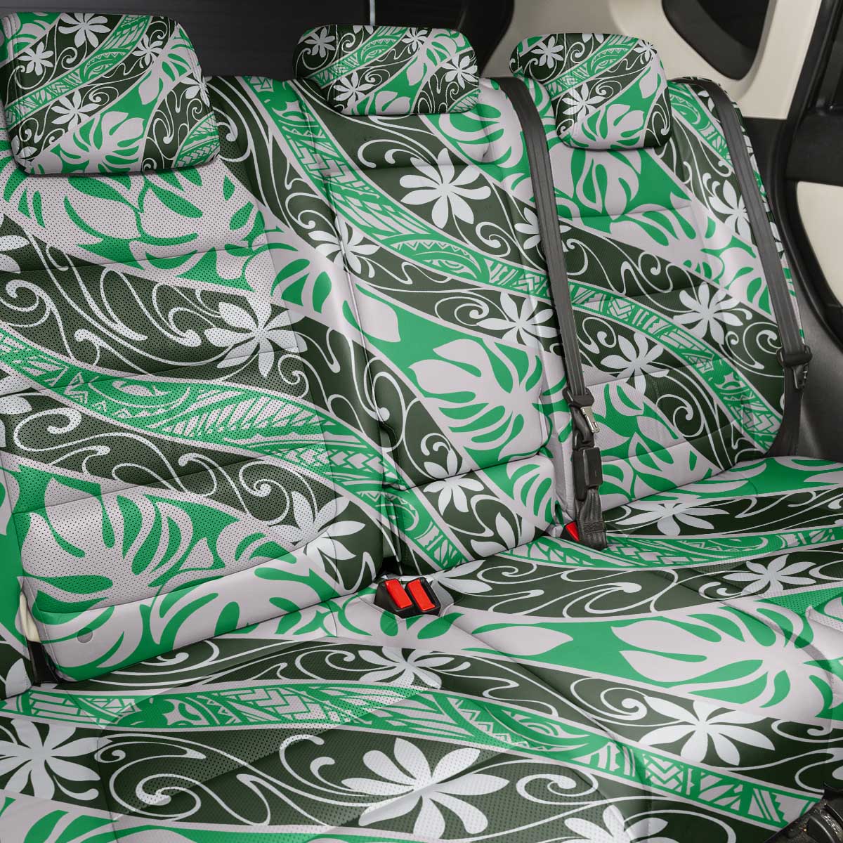 Matie Tahiti Tiare Monstera Back Car Seat Cover Polynesian Pattern Curve Style - Polynesian Pride