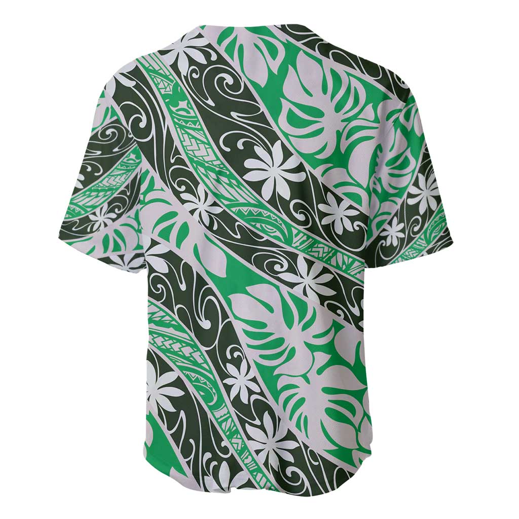 Matie Tahiti Tiare Monstera Baseball Jersey Polynesian Pattern Curve Style - Polynesian Pride