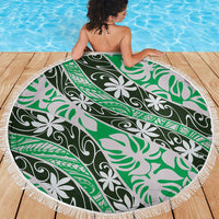 Matie Tahiti Tiare Monstera Beach Blanket Polynesian Pattern Curve Style - Polynesian Pride