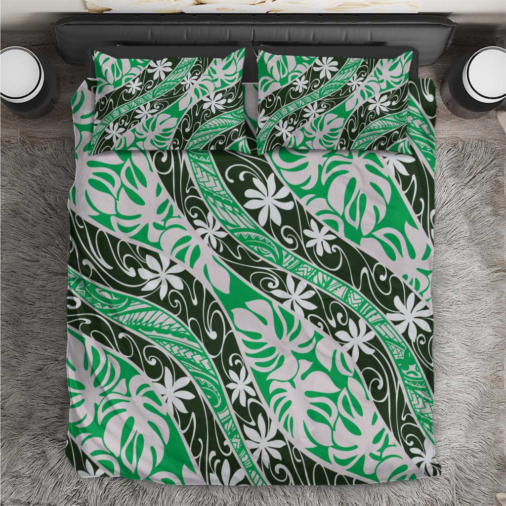 Matie Tahiti Tiare Monstera Bedding Set Polynesian Pattern Curve Style - Polynesian Pride