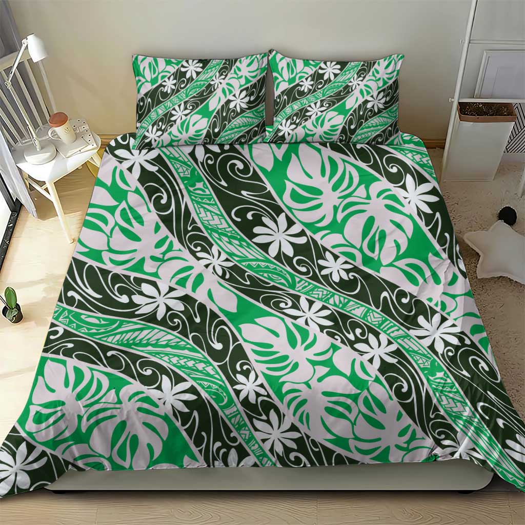 Matie Tahiti Tiare Monstera Bedding Set Polynesian Pattern Curve Style - Polynesian Pride