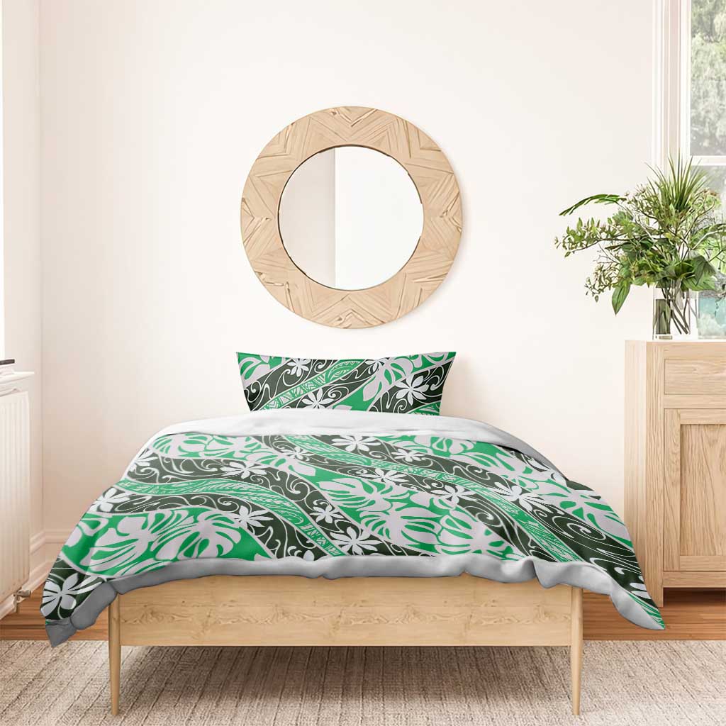 Matie Tahiti Tiare Monstera Bedding Set Polynesian Pattern Curve Style - Polynesian Pride