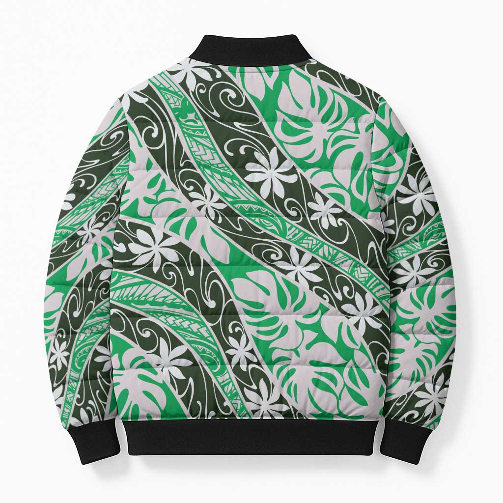 Matie Tahiti Tiare Monstera Bomber Puffer Jacket Polynesian Pattern Curve Style - Polynesian Pride