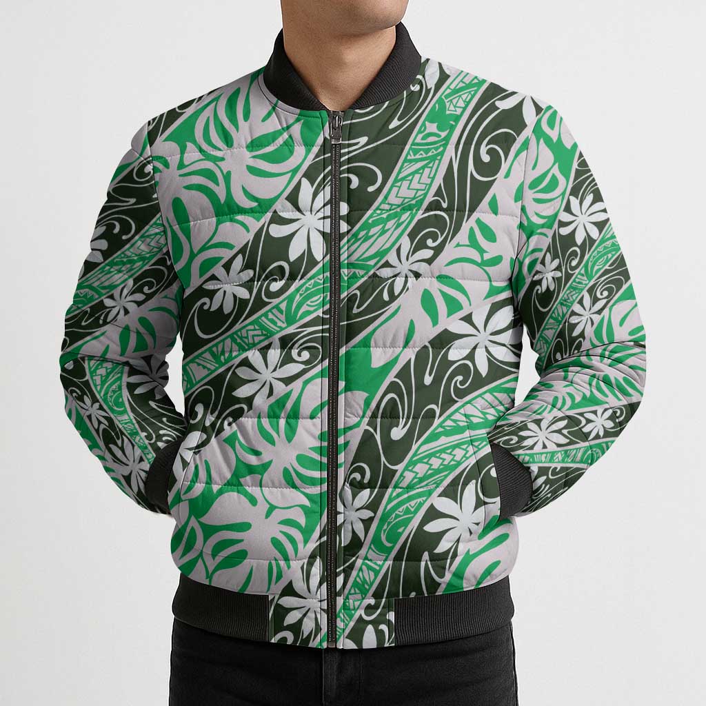 Matie Tahiti Tiare Monstera Bomber Puffer Jacket Polynesian Pattern Curve Style - Polynesian Pride