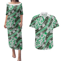 Matie Tahiti Tiare Monstera Couples Matching Puletasi and Hawaiian Shirt Polynesian Pattern Curve Style - Polynesian Pride