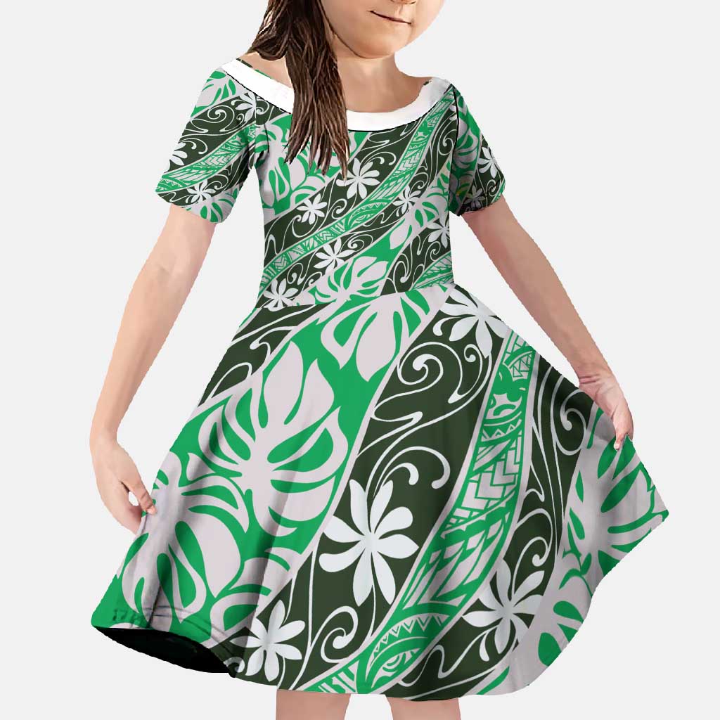 Matie Tahiti Tiare Monstera Family Matching Mermaid Dress and Hawaiian Shirt Polynesian Pattern Curve Style - Polynesian Pride
