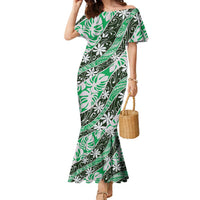 Matie Tahiti Tiare Monstera Family Matching Mermaid Dress and Hawaiian Shirt Polynesian Pattern Curve Style - Polynesian Pride