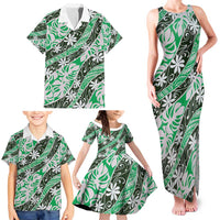 Matie Tahiti Tiare Monstera Family Matching Tank Maxi Dress and Hawaiian Shirt Polynesian Pattern Curve Style - Polynesian Pride