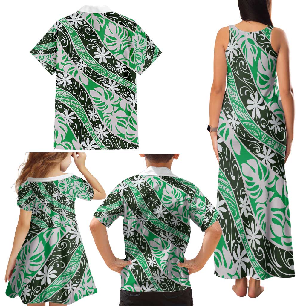Matie Tahiti Tiare Monstera Family Matching Tank Maxi Dress and Hawaiian Shirt Polynesian Pattern Curve Style - Polynesian Pride
