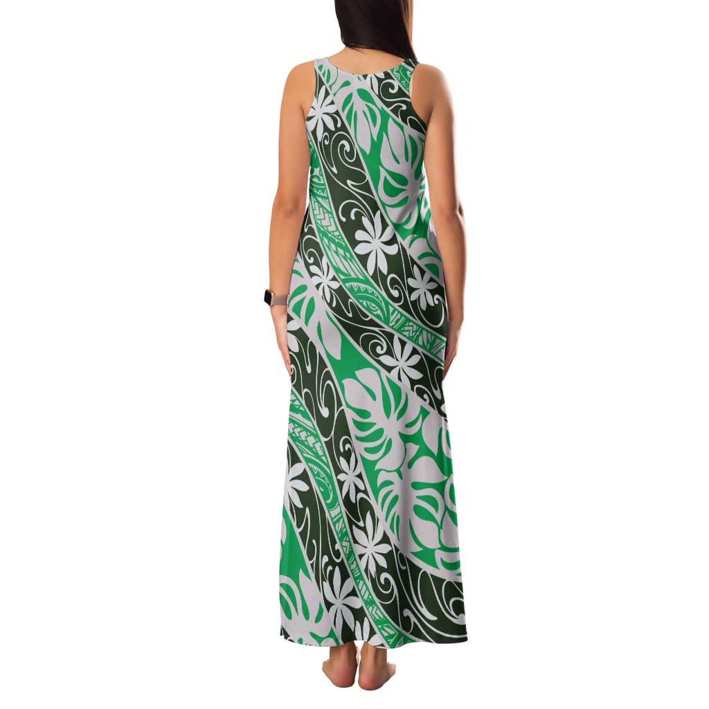 Matie Tahiti Tiare Monstera Family Matching Tank Maxi Dress and Hawaiian Shirt Polynesian Pattern Curve Style - Polynesian Pride