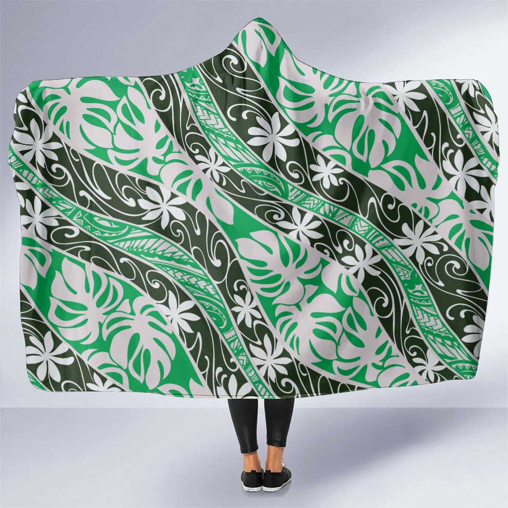 Matie Tahiti Tiare Monstera Hooded Blanket Polynesian Pattern Curve Style - Polynesian Pride
