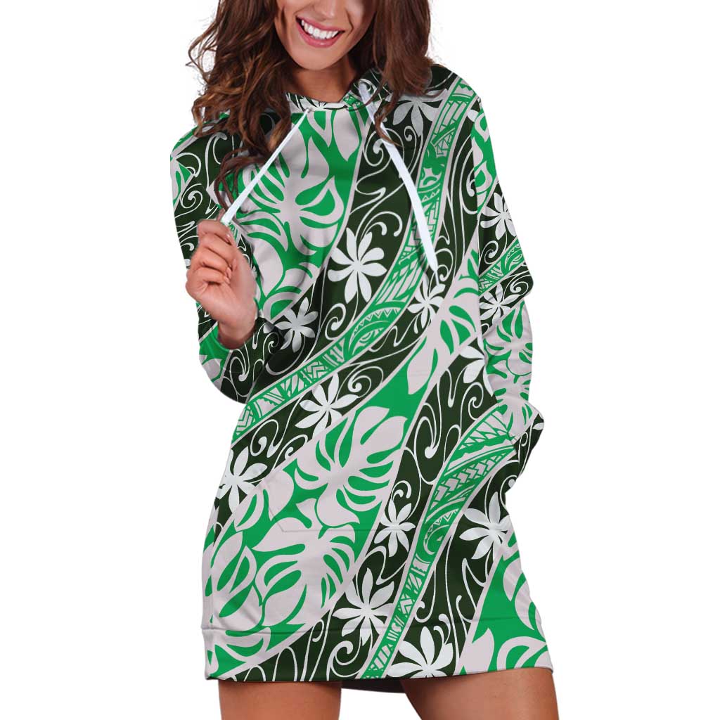 Matie Tahiti Tiare Monstera Hoodie Dress Polynesian Pattern Curve Style - Polynesian Pride