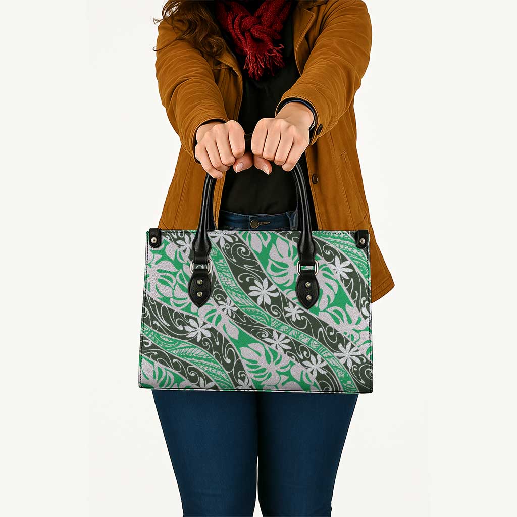 Matie Tahiti Tiare Monstera Leather Bag Polynesian Pattern Curve Style - Polynesian Pride