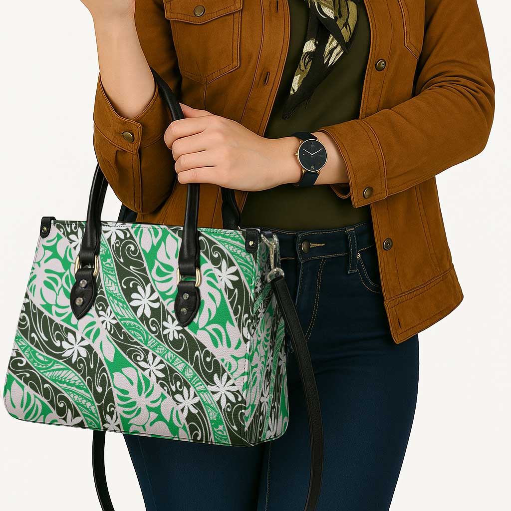 Matie Tahiti Tiare Monstera Leather Bag Polynesian Pattern Curve Style - Polynesian Pride
