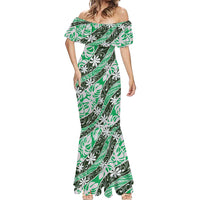 Matie Tahiti Tiare Monstera Mermaid Dress Polynesian Pattern Curve Style - Polynesian Pride