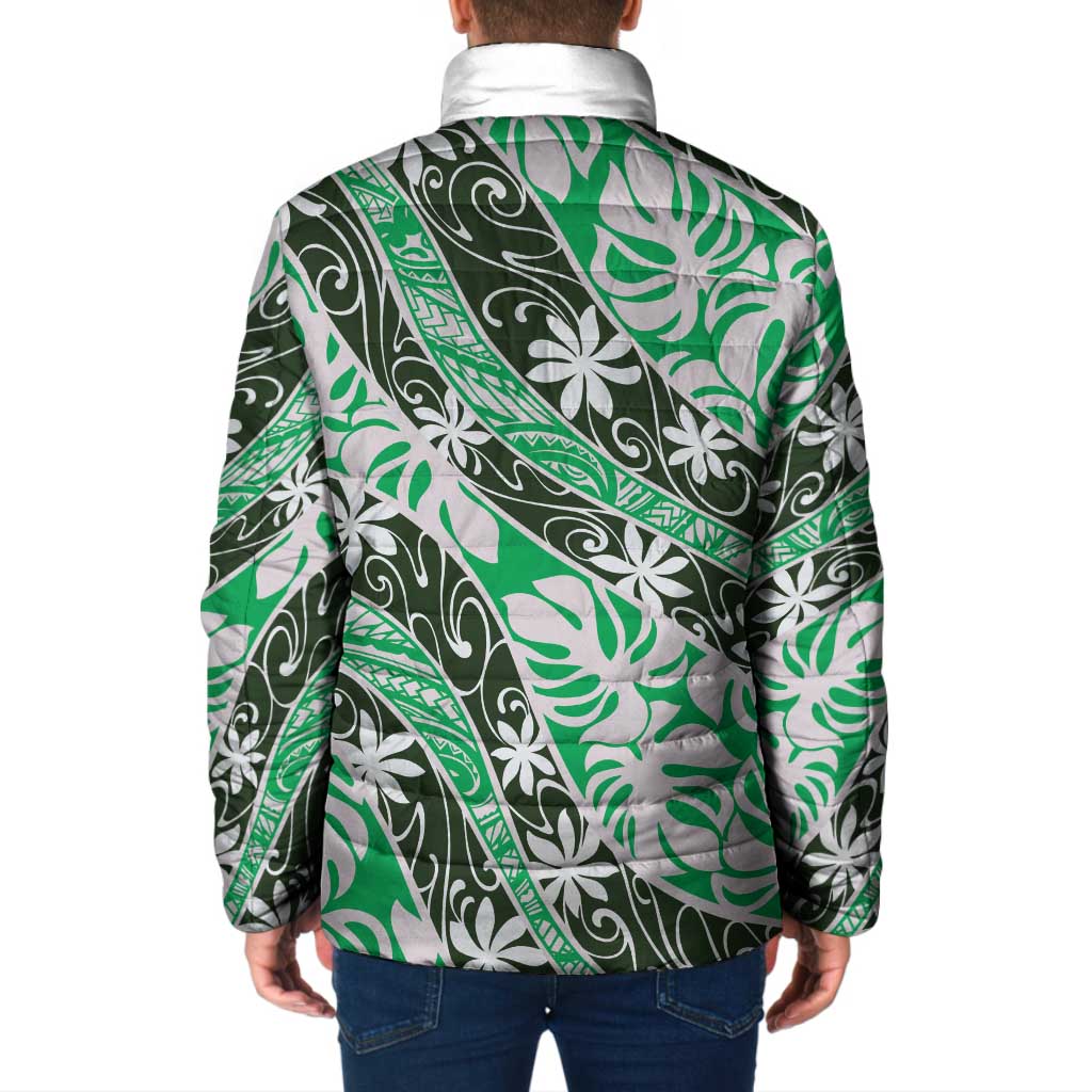 Matie Tahiti Tiare Monstera Padded Jacket Polynesian Pattern Curve Style - Polynesian Pride
