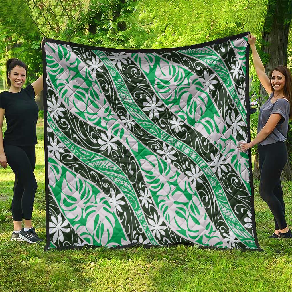 Matie Tahiti Tiare Monstera Quilt Polynesian Pattern Curve Style - Polynesian Pride