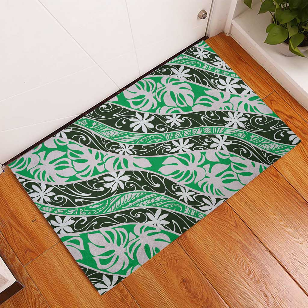 Matie Tahiti Tiare Monstera Rubber Doormat Polynesian Pattern Curve Style - Polynesian Pride
